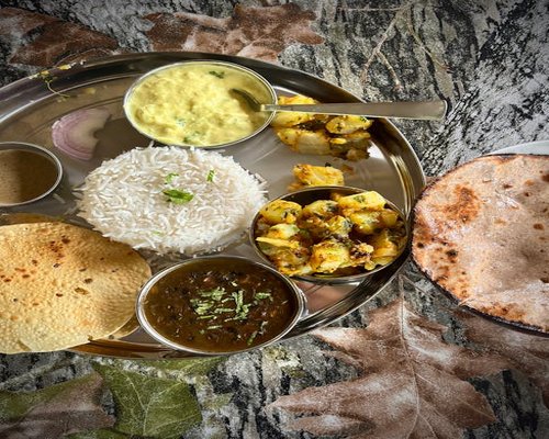 Traditional Indian thali with roti dal and sabzi